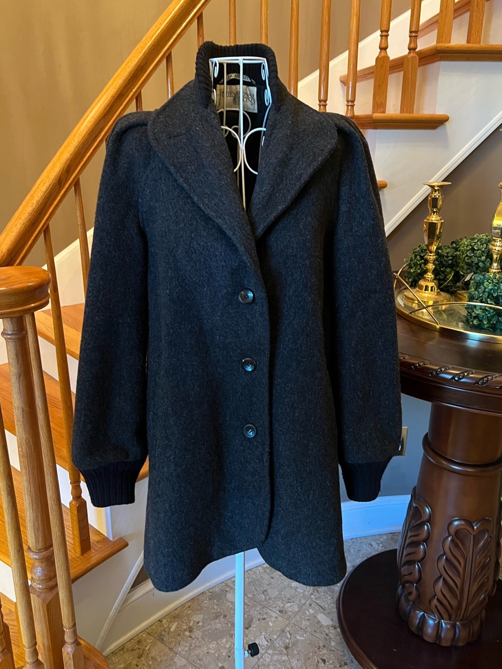 Vintage 100% Pure New Wool Gray Pea Coat Dark Academia Victorian Size 7/8